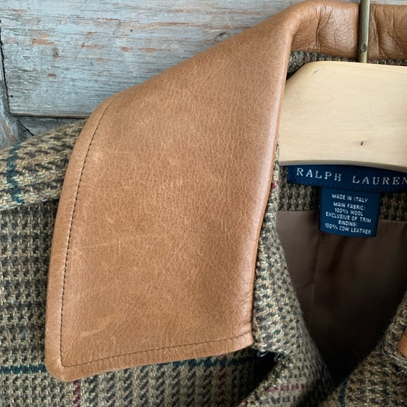 Ralph Lauren Double Breasted fitted and flare Plaid Coat with Leather Trim - Picture 9 of 13